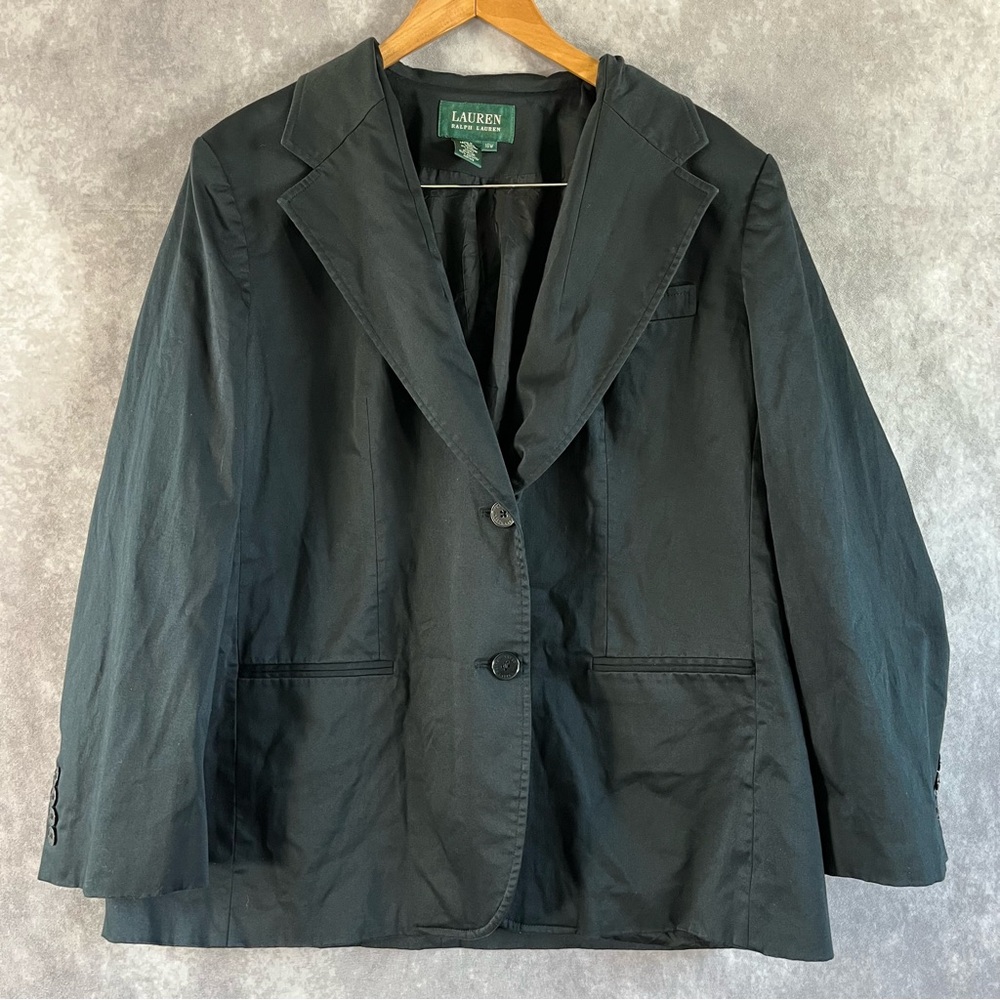 Lauren Ralph Lauren Blazer Women 16W Black Preppy‎ Sports Coat Jacket Two Button